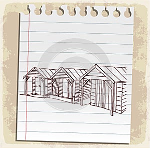 Lifeguard station on paper note, vector illustration