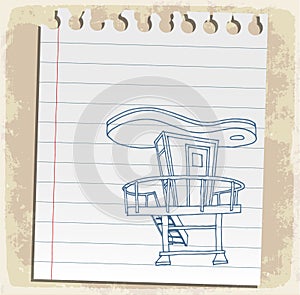Lifeguard station on paper note, vector illustration