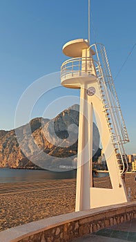 Lifeguard tower on a beach of Calpe. Alicante.