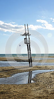 Lifeguard tower on the beach of Castelldefels