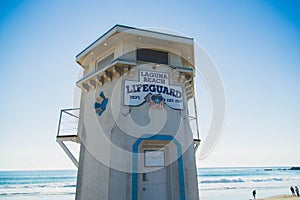 Lifeguard tower on Laguna Beach, Southern California, USA