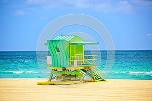 Lifeguard Tower Miami Beach, Florida. Sunny day in Miami beach.