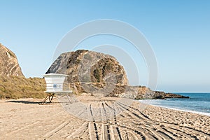 Lifeguard Tower at Point Mugu State Park with Mugu Rock on PCH