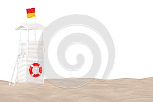 Lifeguard Tower on the Sand Sunny Beach. 3d Rendering