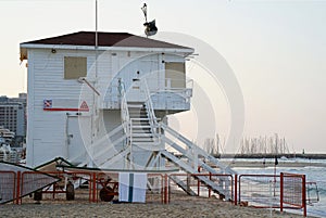 Lifeguard towers at sea