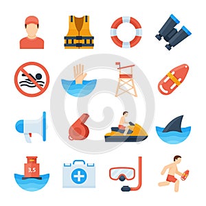 Lifeguard vector icons in a flat style on a white background