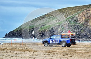 Lifeguard vehicle on the beach in Cornwall, UK photo