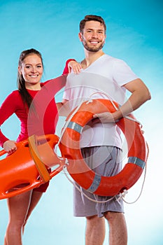 Lifeguards on duty with equipment