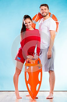 Lifeguards on duty with equipment