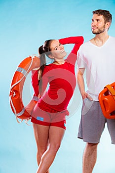 Lifeguards on duty with equipment