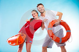 Lifeguards on duty with equipment