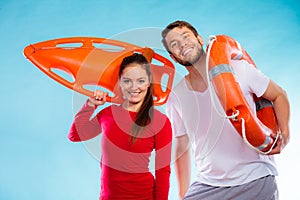 Lifeguards on duty with equipment