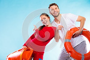 Lifeguards on duty with equipment