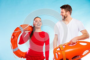 Lifeguards on duty with equipment