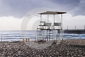 Lifeguards Tower and Rescue Equipment on Beach