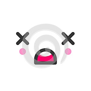 Lifeless dead kawaii cute emotion face, emoticon vector icon