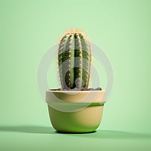 Lifelike Cactus On Green Background: Vray Tracing And Soft-focus Technique