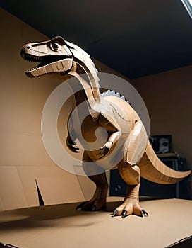 Lifelike Cardboard Dinosaur Model in Room