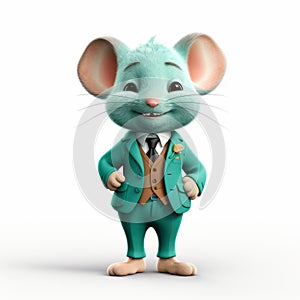 Lifelike Cartoon Mouse In Green Suit: Imax Quality Rendering