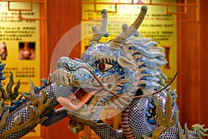 A lifelike Chinese dragon sculpture
