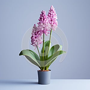 Lifelike Hyacinth In Pot: Colorized Matte Background Micro Photograph