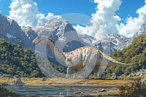 A lifelike illustration of the Diamantinasaurus in a prehistoric landscape