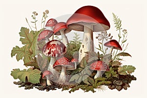 Lifelike Mushroom natural plant illustration. Generate Ai photo