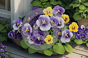 Lifelike photograph of Pansy flowers in a garden home nature\'s beauty captured generated by Ai