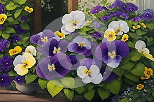 Lifelike photograph of Pansy flowers in a garden home nature\'s beauty captured generated by Ai