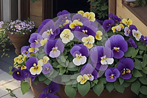 Lifelike photograph of Pansy flowers in a garden home nature\'s beauty captured generated by Ai