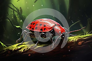 Lifelike Red bug insect illustration. Generate Ai
