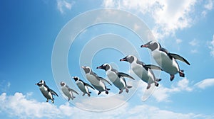 Lifelike Renderings Of Penguins Flying In The Sky photo