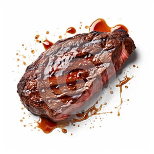 Lifelike Steak On White Background With Shiny And Explosive Pigmentation