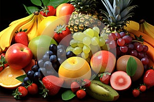 A lifelike tropical fruit medley, art imitating natures perfection