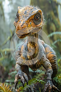 Lifelike Velociraptor Dinosaur Model in Lush Forest Setting Prehistoric Wildlife Reproduction for Themed Displays and Education