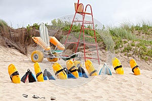 Lifesaver chair and equipment on the beach