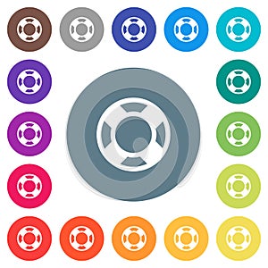 Lifesaver flat white icons on round color backgrounds