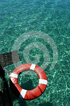 Lifesaver on green water surface