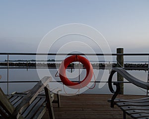 Lifesaver on a Houseboat at a Marina in Denmark