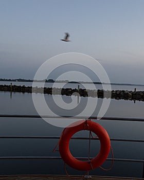 Lifesaver on a Houseboat at a Marina in Denmark