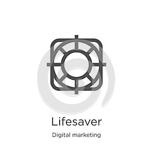 lifesaver icon vector from digital marketing collection. Thin line lifesaver outline icon vector illustration. Outline, thin line