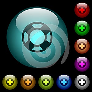 Lifesaver icons in color illuminated glass buttons
