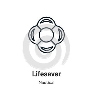 Lifesaver outline vector icon. Thin line black lifesaver icon, flat vector simple element illustration from editable nautical
