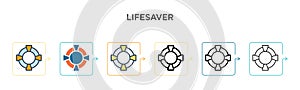 Lifesaver vector icon in 6 different modern styles. Black, two colored lifesaver icons designed in filled, outline, line and