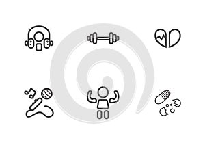 Lifestyle, activity of people, music, exercise and medical healthcare sign and symbol line icon vector