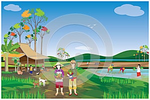 Lifestyle of agriculturist at countryside vector design