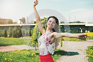 lifestyle concept - beautiful happy woman enjoying summer outdoors