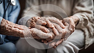 Lifestyle and Friendships theme. Elderly female doctor holds a