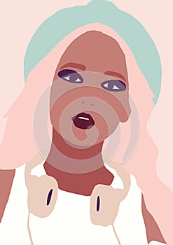 Lifestyle Illustration of biracial or multiracial trendy fashion girl. woman with brown skin having fun. Concept of girlpower.