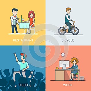 Lifestyle linear flat icons site click banner desi
